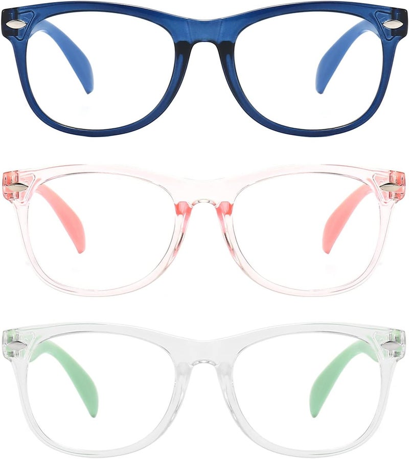 FANNYGO Store 3 Pack kids Blue Light Blocking Glasses For Girls And Boys Computer Blue Light Blocking Glasses For Age 3-9 (Dark blue + Light pink +Light green) - Image 4